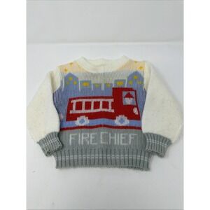 Vintage Fire Chief Fire Truck Sweater Kids Size 12-18months